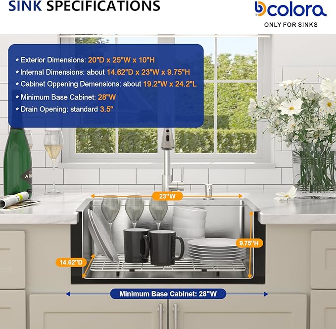 Dcolora 25 In. Drop In Kitchen Sink With Faucet Topmount Wet Bar Sink Workstation Stainless Steel Small Kitchen Sinks Single Bowl 25"×20"×10"