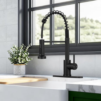Kitchen Faucet with Pull Down Sprayer 1 Handle Pull Out Spring Sink Faucets 1 Hole Or 3 Hole Stainless Steel (Matte Black)