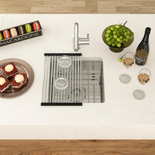 15 Undermount Kitchen Sink 15"x18"x8" Single Bowl 16 Gauge Stainless Steel Under Counter Single Bowl Kitchen Sinks Basin with Drain Strainer