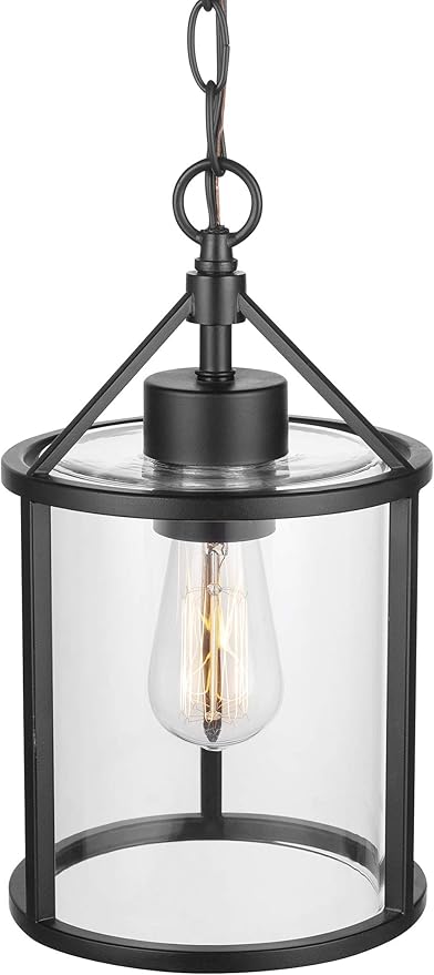 Globe Electric 44619 1-Light Outdoor Pendant, Black, Clear Glass Shade, Bulb Included