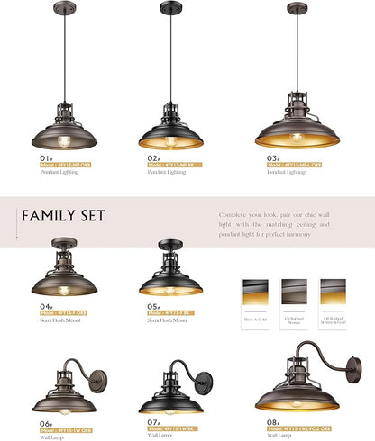 FEMILA Farmhouse Pendant Light,12" Barn Vintage Hanging Light Fixture for Kitchen Island, Adjustable Height,Oil Rubbed Bronze Finish, 4FY15-MP ORB