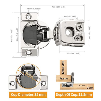 Chibery 20 Pack 1-1/4" Overlay 3D Soft Close Concealed Hinge for Face Frame Door, Smooth Slow Self Closing Hinges, Satin Nickel, Hidden 105° Open Angle Stainless Steel Hinge for Kitchen Cabinet Door