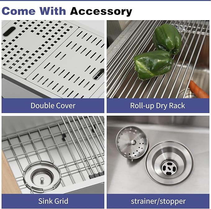 24x18 Inch Kitchen Sink With Dual Cover-Stainless Steel Undermount Single Bowl Kitchen Sink Built-in Ledge Drop In Workstation Sink Fully Covering Sink To Create Temporary Workspace/Drainage Area