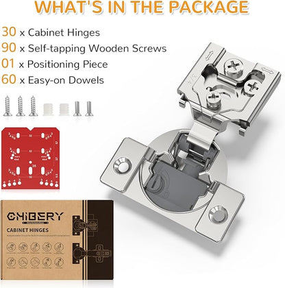 Chibery 30 Pack 3/4” Overlay 4D Soft Close Cabinet Hinges, Concealed Face Frame, Adjustable Closing Speed, 105° Opening Smooth Slow, Hidden Self Closing for Kitchen Corner, Cupboard (with Template)