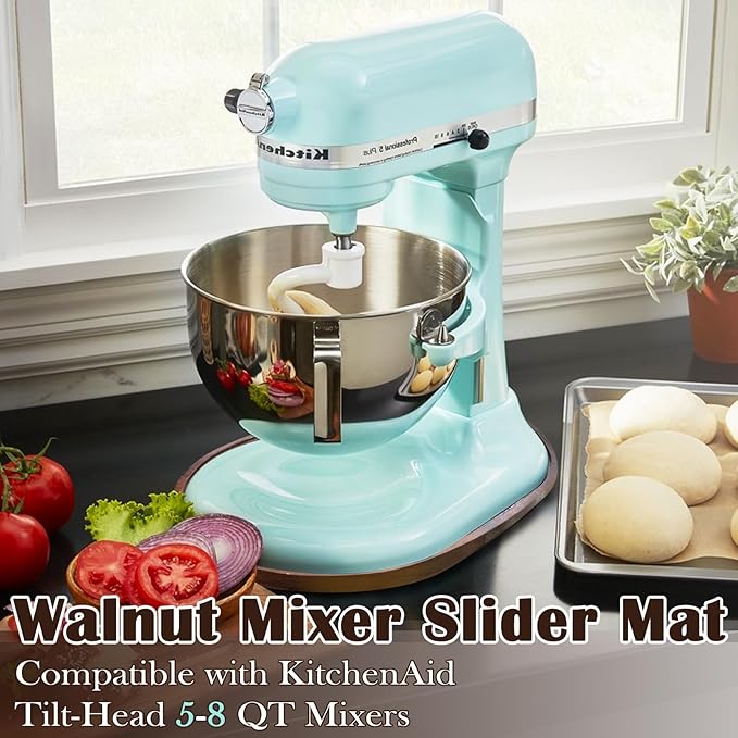 Walnut Wood Mixer Slider Mat for KitchenAid 5-8 qt Stand Mixer Scratch-Resistant Sliding Tray