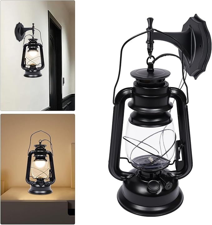 Rustic Wall Sconce Lantern Light, Western Light Fixtures, Vintage Wall Lamp, Farmhouse Wall Light Fixtures, Indoor Old Fashioned Lantern for Hallway Farmhouse Loft (Black, 1pc)
