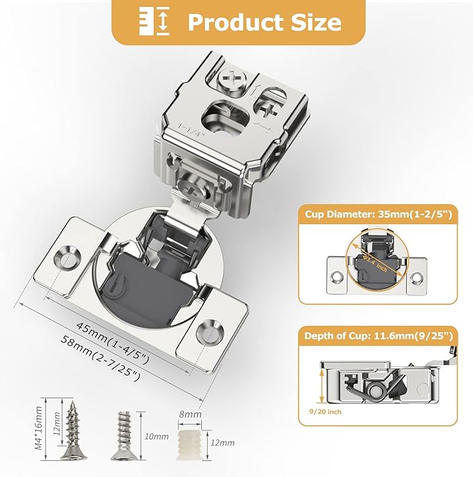 [Closing Speed Control] 30 Pack 1-1/4 Inch Overlay Soft Close Hinges for Face Frame Cabinet, 4D Adjustment, Stainless Steel Kitchen Cabinet Hardware, 105° Open Concealed Self Closing Hinge