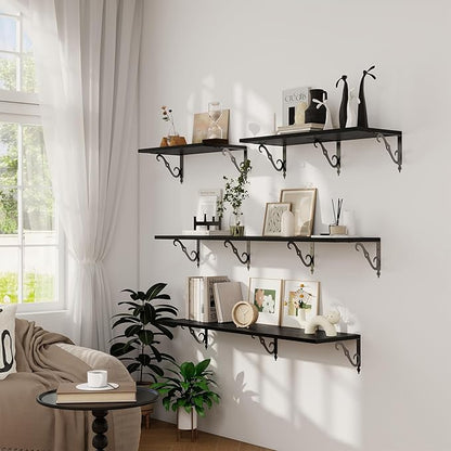 Dreamland Deep Floating Shelves, 31" W x 12" D Wall Shelves Set of 2, Wide Display Shelf Wall Mounted with Brackets, Bookshelf for Living Room, Bathroom, Bedroom, Black