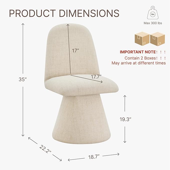 KISLOT Swivel Dining Chairs Set of 2, Modern Upholstered Dining Chair Mid Century Kitchen Chairs with Wave Shaped High Back, 360 Degree Rotating Vanity Chair for Dining Room, Bedroom, Farmhouse, Sand