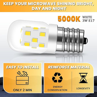 AMI PARTS E17 LED Light Bulb 3W 380LM 5000K Daylight White 8206232A Microwave Bulbs Under Hood Refrigerators Oven 2 Packs-Non-dimmable
