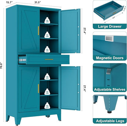 LCAOPC 71" Tall Pantry Storage Cabinet with Drawer and Adjustable Shelves, Freestanding Tall Kitchen Cupboard Storage Cabinet for Kitchen,Dining Room, Living Room, Blue