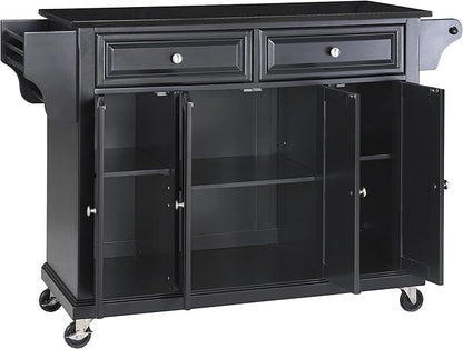Crosley Furniture Full Size Granite Top Rolling Kitchen Island Storage Cart, Microwave Stand, Spice Rack, Black