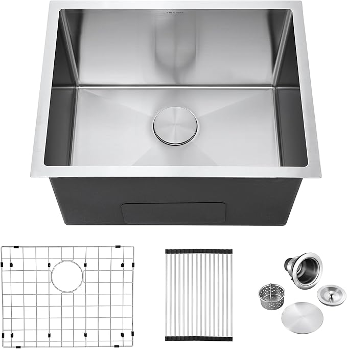 24-inch Undermount Laundry Utility Sink - SINKVINE 24x19x13 Extra Deep Stainless Steel Single Bowl Basin with Drain Strainer, Bottom Grid & Drying Unit for Laundry Room, Outdoor, Garage, Kitchen Use