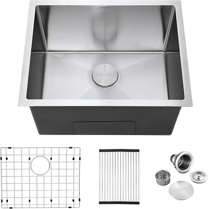 24-inch Undermount Laundry Utility Sink - SINKVINE 24x19x13 Extra Deep Stainless Steel Single Bowl Basin with Drain Strainer, Bottom Grid & Drying Unit for Laundry Room, Outdoor, Garage, Kitchen Use