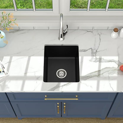 Lordear 15 Black Bar Sink Composite Granite - 15x18 Inch Black Undermount Sinks Small Granite Composite Quartz RV Wet Bar Camper Mobile Home Sink Basin