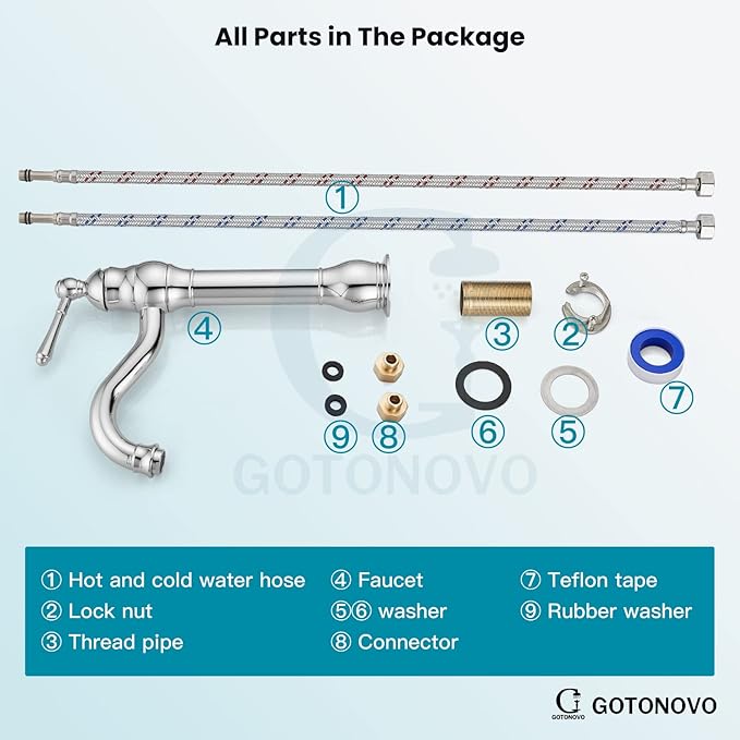gotonovo Vessel Sink Faucet 360° Swivel Spout Single Handle Tall Bathroom Faucet 1 Hole Farmhouse Lavatory Washbasin Mixer Tap Matching Supply Hoses, Without Pop Up Drain, Polish Chrome