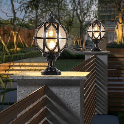 Outdoor Post Light Fixture, E26 Base 60W Max Column Lights with Black Aluminum Housing Plus Amber Glass IP55 Waterproof Exterior Pillar Lantern for Driveway Yard Lawn Patio Garden