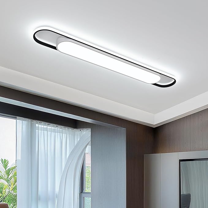 4Ft Cool White Modern LED Ceiling Lighting,65W Metal Linear Ceiling Lamp,6500K High Brightness Simple Long Light for Kitchen Dining Living Room Laundry, Garage Cloakroom Lighting (48Inch)