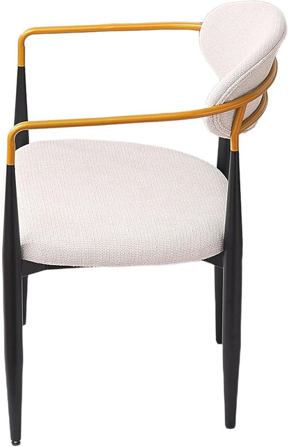 Modern Upholstered Accent Chair Set of 2 with Ergonomic Backrest,Gold Accented Armrests,Linen Fabric Seat,Black Metal Frame,Contemporary Seating for Dining Room,Kitchen Island (Beige,Dining Chair)