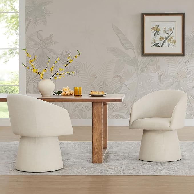 KISLOT Swivel Dining Chairs Modern Accent Armchair Side Deskchair for Diningroom Vanity Bedroom Livingroom Reading Room,Linen,1 Box