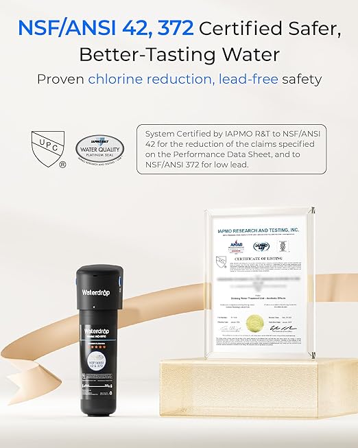 Waterdrop 10UA Under Sink Water Filter System, Reduces PFAS, PFOA/PFOS, Lead, Chlorine, Bad Taste & Odor, Under Counter Water Filter Connects Directly to Your Faucet, NSF/ANSI 42 Certified, 1 Year