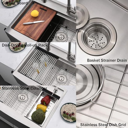 33 Inch Farmhouse Sink Splash Guard Workstation S - VOKIM 33x22 Inch Apron Front Kitchen Sink Stainless Steel 16 Gauge Single Bowl Gunmetal stainless Farm Sink
