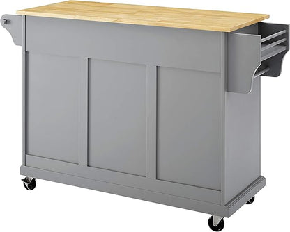 Crosley Furniture Full Size Wood Top Rolling Kitchen Island Storage Cart, Microwave Stand, Spice Rack, Gray