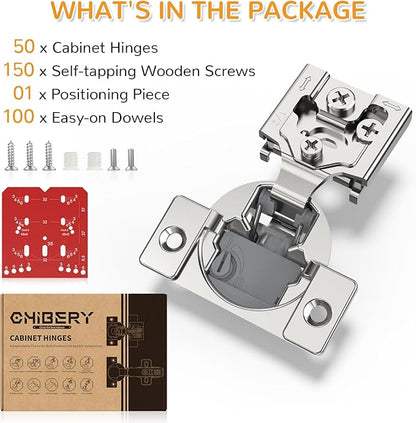 Chibery 50 Pack 1/2” Overlay 4D Soft Close Cabinet Hinges, Concealed Face Frame, Adjustable Closing Speed, 105° Opening Smooth Slow, Hidden Self Closing for Kitchen Corner, Cupboard (with Template)