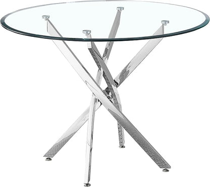 Modern Glass Dining Table Round Dining Room Table with Tempered Glass Top, Silver Stainless Steel Base Home Office Kitchen Dining Room Table Furniture, 36" D x 36" W x 30" H