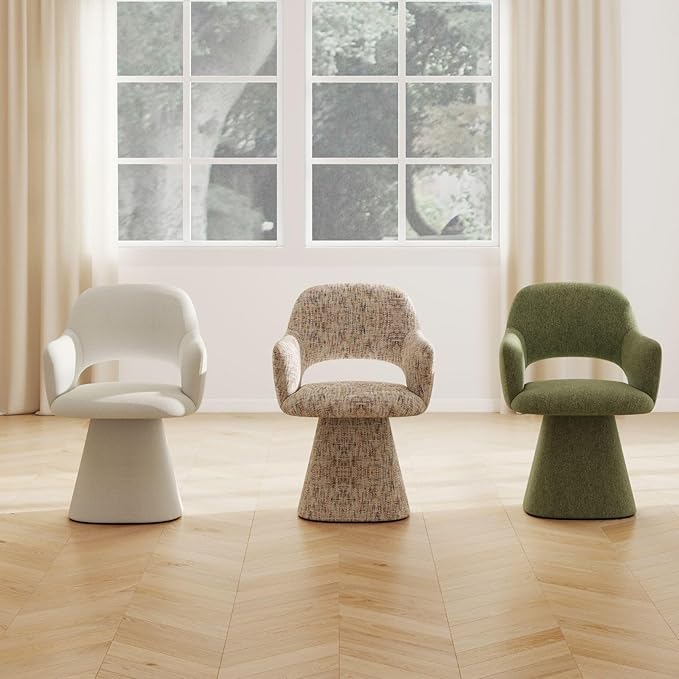 Green Modern Swivel Dining Chairs Set of 4, Upholstered Chenille Dining Room Chairs with Curved High Back, Comfy Side Armchair for Kitchen Reception Bedroom