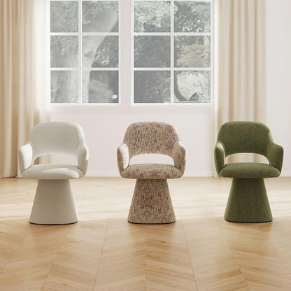 Green Modern Swivel Dining Chair, Upholstered Chenille Dining Room Chairs with Curved High Back, Comfy Side Armchair for Kitchen Reception Bedroom
