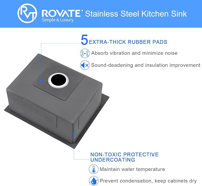 ROVATE 24 x 18 inch Drop-in Kitchen Sink Single Bowl, Topmount Stainless Steel Sink with1 Hole, Handmade Overmount Kitchen or Bar Sinks with Basket Strainer