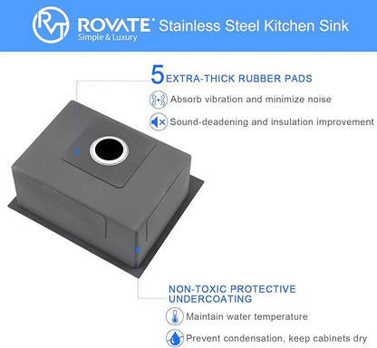 ROVATE 24 x 18 inch Drop-in Kitchen Sink Single Bowl, Topmount Stainless Steel Sink with1 Hole, Handmade Overmount Kitchen or Bar Sinks with Basket Strainer