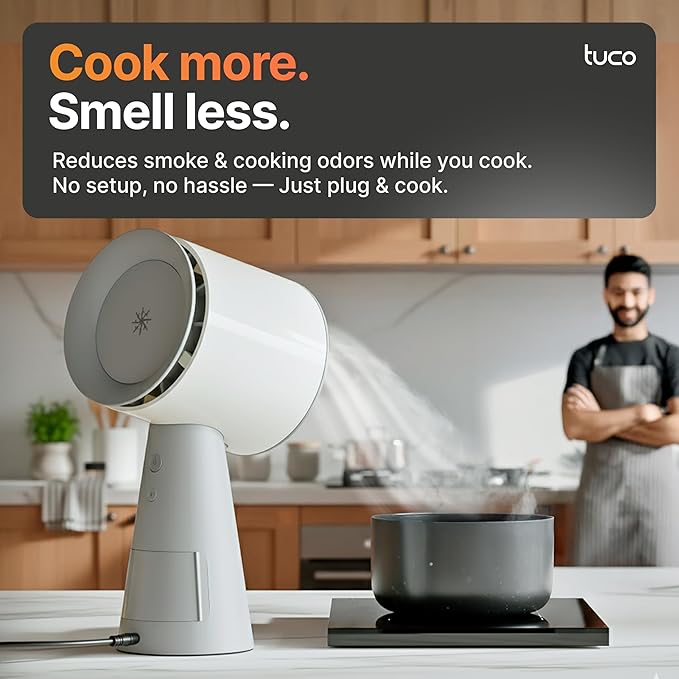 TUCO Portable Range Hood, Countertop Kitchen Exhaust Fan with 3 Speeds, 5-Layer Filter, Powerful Smoke Removal, Low Noise, Oil Cup, Air Purifier for Apartments, Dorms & Indoor BBQ Smokeless – Grey