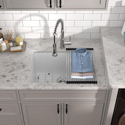 12" Deep White Laundry Utility Sink - 24"x18"x12" Granite Composite Undermount Laundry Sink White Quartz Classic Under Counter Single Bowl Extra Deep Sinks #TLGU-120