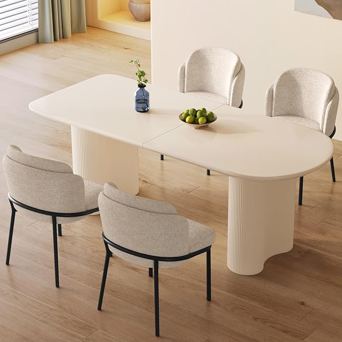 Guyii 70" Cream White Dining Table Set with 4 Chairs, Modern Kitchen Table, Indoor Use for Kitchen, Dining Room, Living Room, Small Spaces