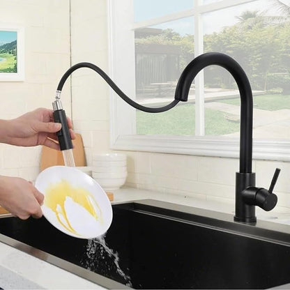 Hotis Black Kitchen Faucet with Pull Down Sprayer, High Arc Stainless Steel Sink Faucet, Single Handle Bar Faucet Black, Commercial Farmhouse RV Bar Sink Faucet, HT-KBD101B
