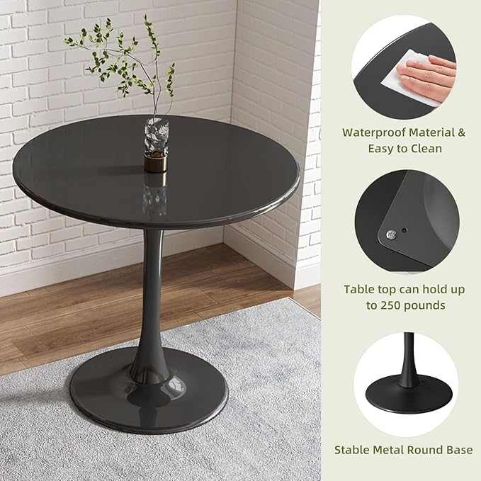 32" Sturdy Island Table, Rustic Dining Table with MDF Top, Farmhouse Dining Table for Small Spaces, Black
