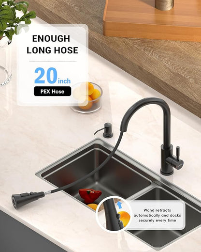 Touchless Matte Black Kitchen Sink Faucet with Pull Down Sprayer, Motion Sensor Touch on Faucets for Kitchen Sink, 360° Swivel Spout