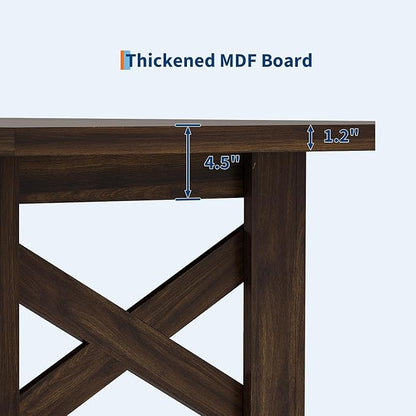 IDEALHOUSE 71" L Farmhouse Dining Table for 6-8, Rectangular Barn Wooden Kitchen Table with a Rock-Strong Thick Base, Triangular Legs, Long Dining Room Table for Office, Kitchen, Apartments, Walnut