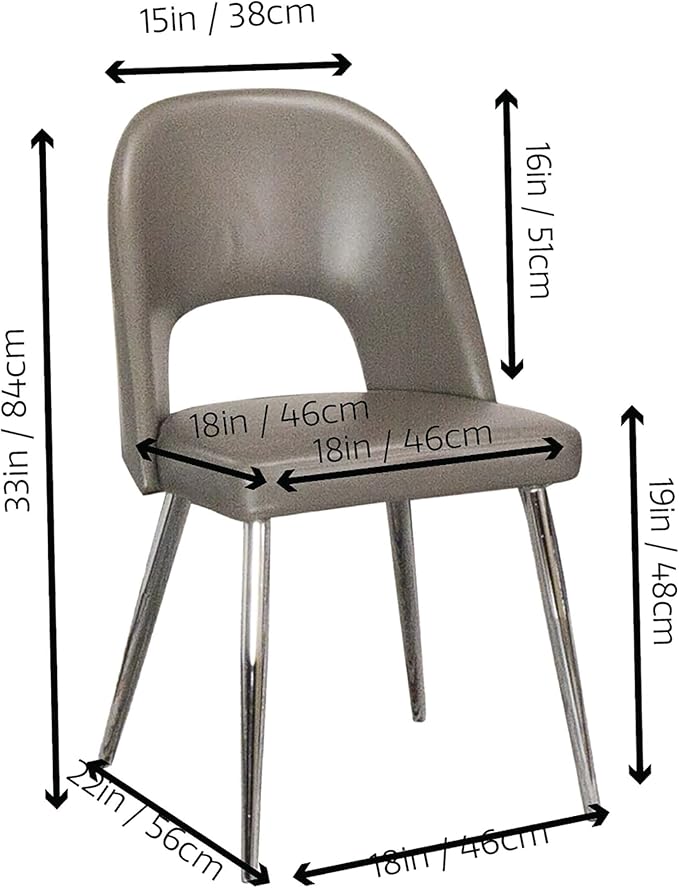 Sunset Trading Mia Faux Leather Dining Chair | Polished Chrome Silver Tapered Legs | Mushroom Taupe Gray Padded Seat w Arched Open Back | Set of 2 | Contemporary Mid-Century Modern Kitchen Sidechairs