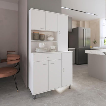 Modern Kitchen Pantry, White Storage Cabinet with 1-Shelf and 1-Drawer, Easy to Maintain, for Dining Room