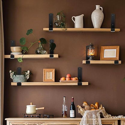 12 Pack - 9.25" L x 6" H x 1.5" W J Lip Shelf Brackets Rustic Farmhouse Iron Wall Floating Shelf Bracket Metal Shelf Bracket Industrial Shelf Supports with Screws Black
