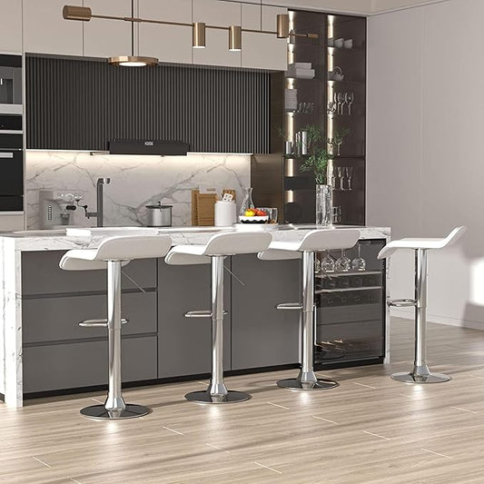 VECELO Bar Stools Set of 4, Armless Adjustable Swivel Barstools, Modern Backless Counter Height Stools for Kitchen, Island, Bar, White