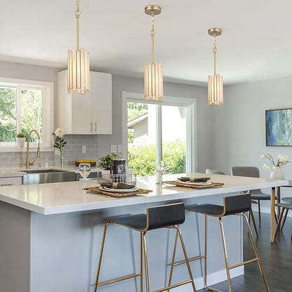Optimant Lighting Gold Pendant Lighting, Modern Glass Cylinder Hanging Light Fixture for Kitchen Island, Hallway, Foyer, Bedroom and Dining Room