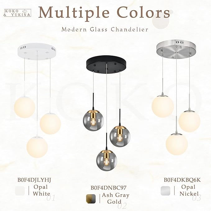 KoKo&Yukina Globe Pendant Light 3 Light White Globe Pendant Lights Kitchen Island Mid Century Light Fixture with Milky White Glass Shade for Dining Room Living Room