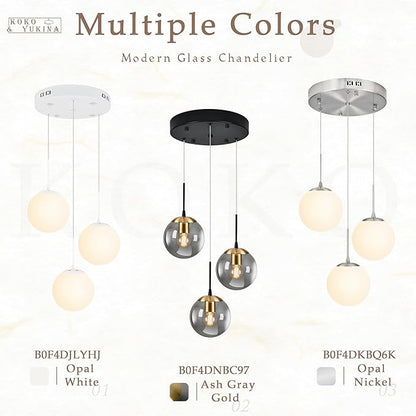 KoKo&Yukina Globe Pendant Light 3 Light Nickel Globe Pendant Lights Kitchen Island Mid Century Light Fixture with Milky White Glass Shade for Dining Room Living Room