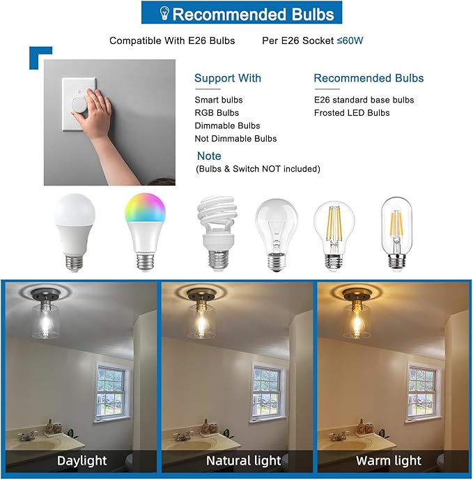 Semi Flush Mount Ceiling Light, 1 Light Brushed Nickel Ceiling Lights, Modern Kitchen Lighting Fixtures Ceiling, Light Fixtures Ceiling Mount with Glass Shade for Kitchen Hallway Foyer(2 Pack)