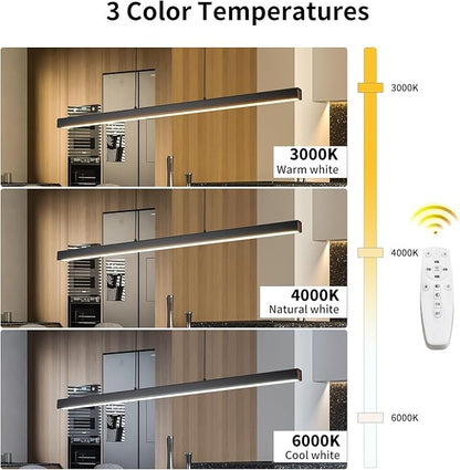 LED Linear Pendant Light Fixtures, 47'' Black Dimmable Island Light with Remote, 3000k-6000K Adjustable Color Temperature, Aluminum Chandelier Lamp Fixture for Kitchen, Dining Room, study room