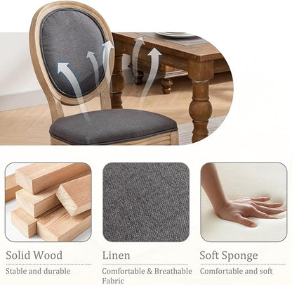 Linen Wooden Dining Chair Set of 6, Upholstered Farmhouse Dining Chair with Solid Wood Frame, Kitchen & Dining Room Chairs for Living Room, Restaurant, Bedroom (Gray-Padded, Set of 6)